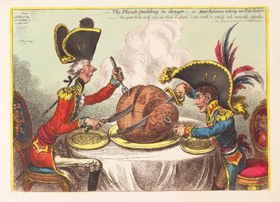 Il pudding di prugne in pericolo o gli epicurei di stato che prendono un petit souper, pub. 1805 da James Gillray