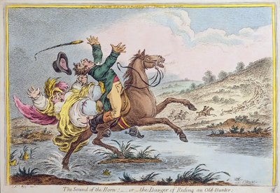 Il suono del corno, o il pericolo di cavalcare un vecchio cacciatore, pubblicato da Hannah Humphrey nel 1807 da James Gillray