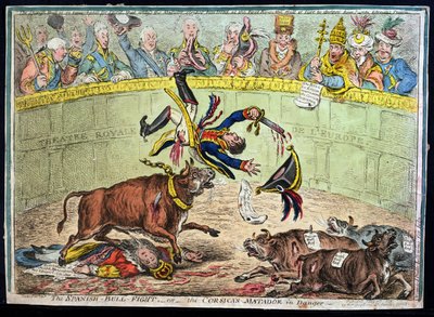 La corrida spagnola, o Il matador corso in pericolo, pubblicato da Hannah Humphrey nel 1808 da James Gillray