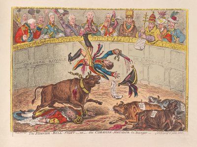 La corrida spagnola o il matador corso in pericolo, pub. 1805 da James Gillray