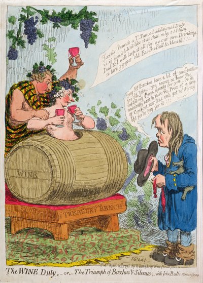 Il dazio sul vino, o Il trionfo di Bacco e Sileno con la rimostranza di John Bull, pubblicato da Hannah Humphrey nel 1796 da James Gillray