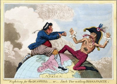 La lotta per i mucchi di letame o Jack Tar (rappresentante gli uomini della Marina Britannica) contro Napoleone Bonaparte da James Gillray
