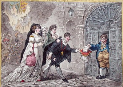 Mendicanti teatrali sollevati, pubblicato da Hannah Humphrey nel 1809 da James Gillray
