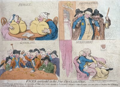 Vizi trascurati nella nuova proclamazione, pubblicato da Hannah Humphrey, 1792 da James Gillray