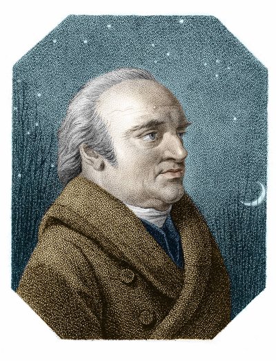 Ritratto di William Herschel (1738 - 1822) su uno sfondo di cielo stellato - da un