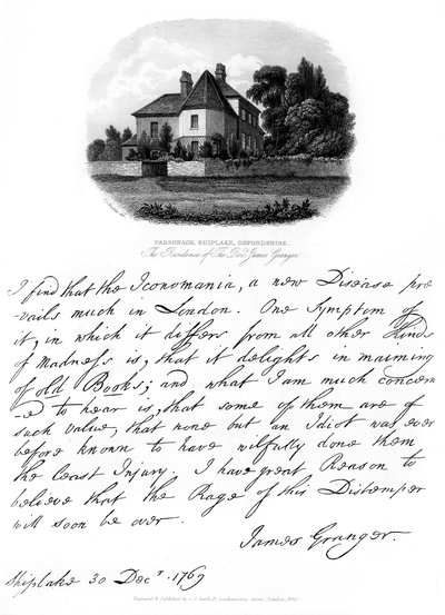Una lettera del reverendo James Granger e una vista della sua residenza a Shiplake da James Granger