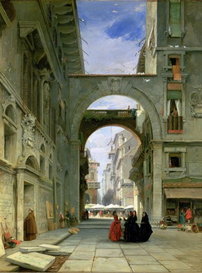 Piazza dei Signori a Verona con il Mercato, 1844 da James Holland