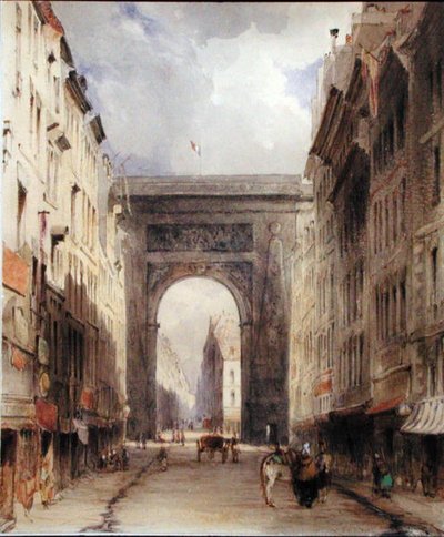 Rue Vivienne e Porte St. Denis, Parigi, c.1830 da James Holland