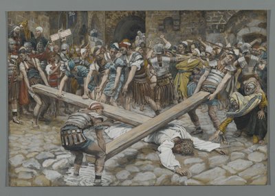 Simone di Cirene costretto a portare la croce con Gesù, illustrazione da La vita di Nostro Signore Gesù Cristo, 1886-94 da James Jacques Joseph Tissot