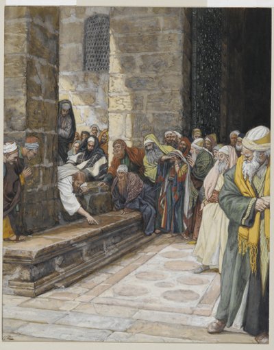 La donna adultera - Cristo scrive per terra, illustrazione da La vita di Nostro Signore Gesù Cristo, 1886-94 da James Jacques Joseph Tissot