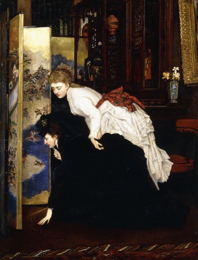 Giovani donne che guardano oggetti giapponesi da James Jacques Joseph Tissot