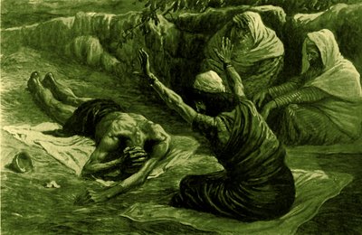 Giobbe sdraiato sul mucchio di rifiuti, di Tissot - Bibbia da James Jacques Joseph after Tissot