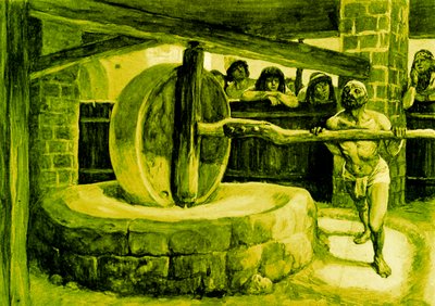 Sansone gira la macina in prigione - Bibbia da James Jacques Joseph after Tissot