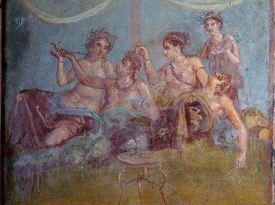 Affresco di una classe superiore romana che gode della vita, scoperto a Pompei da James L Stanfield