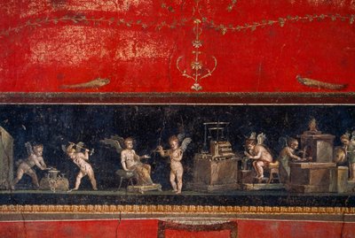Affresco scoperto a Pompei mostra cherubini orafi al lavoro. Pompei, Italia da James L Stanfield