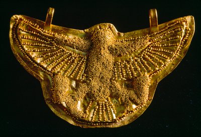 Pendente a forma di falco dorato dal Museo di Archeologia Subacquea di Bodrum. Bodrum, Turchia. da James L Stanfield