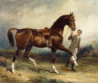 Cavallo e stalliere in un paesaggio da James Lynwood Palmer