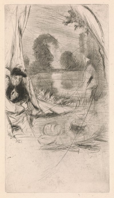[76] Impressioni da lastre cancellate di Whistler - il modello che riposa. da James Abbott McNeill Whistler
