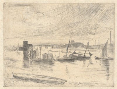 Alba a Battersea (molo di Cadogan), dalla serie del Tamigi (una serie di sedici acqueforti di scene sul Tamigi e altri soggetti) da James McNeill Whistler