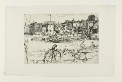 Black Lion Wharf, dalla Serie di Sedici Incisioni di Scene sul Tamigi (il "Set del Tamigi") da James Abbott McNeill Whistler