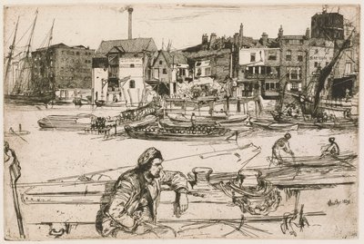 Black Lion Wharf, dalla serie Il Tamigi (Una serie di sedici incisioni di scene sul Tamigi e altri soggetti) da James Abbott McNeill Whistler