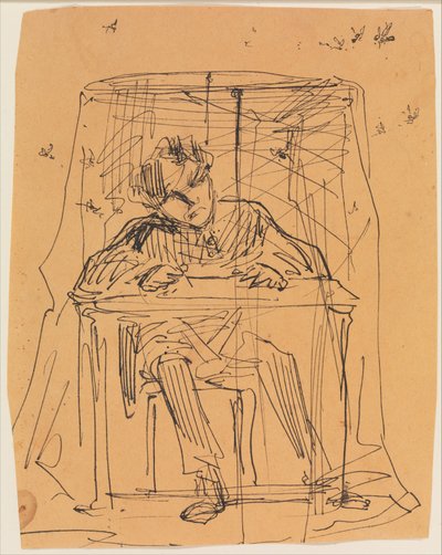 Mann am Tisch unter einem Moskitonetz (aus Skizzenbuch) da James McNeill Whistler