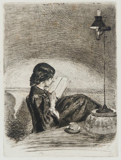 Lettura alla luce della lampada da James Abbott McNeill Whistler