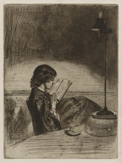 Lettura alla luce della lampada da James Abbott McNeill Whistler