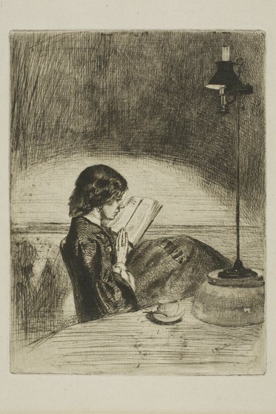 Lettura alla luce della lampada da James Abbott McNeill Whistler