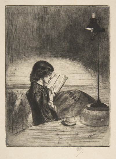 Lettura alla luce della lampada da James McNeill Whistler