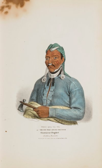 TENS-QUA-TA-WA o Colui che apre la porta; Profeta Shawnese (Fratello di Tecumthe), da The Aboriginal Portfolio da James Otto Lewis