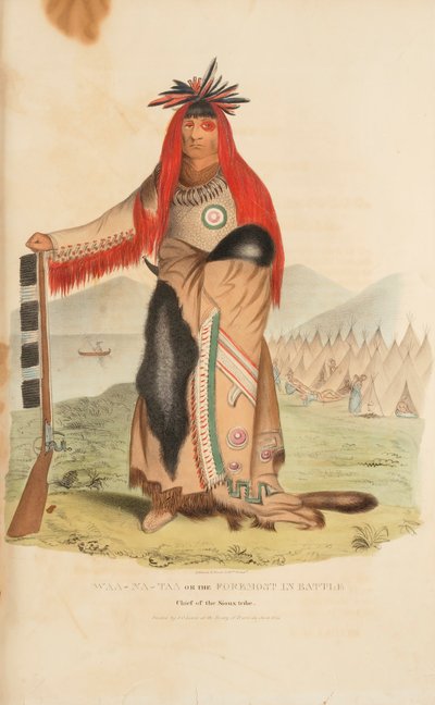 WAA-NA-TAA o il primo in battaglia; capo della tribù Sioux, da Il portafoglio degli aborigeni da James Otto Lewis