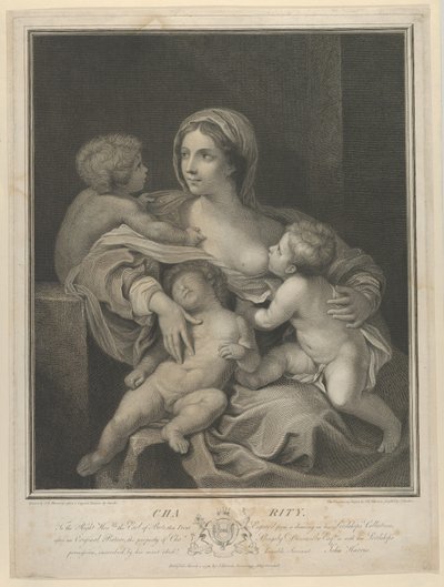 Carità seduta che allatta un bambino, un altro che dorme sulle sue ginocchia e un terzo che le parla, 1793 da James Parker