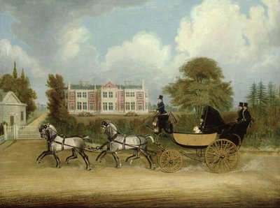Una carrozza trainata da quattro grigi che passa una villa giacobina da James Pollard