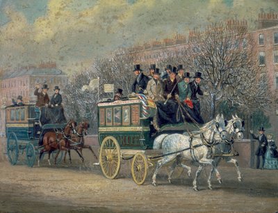 Una scena di strada con due omnibus, 1845 da James Pollard