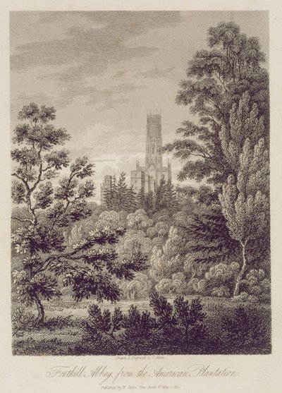 Fonthill Abbey dalla piantagione americana, pubblicato da W. Clarke, New Bond Street, 1812 da James Storer