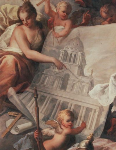 Soffitto della Painted Hall, (dettaglio) che mostra un disegno dell