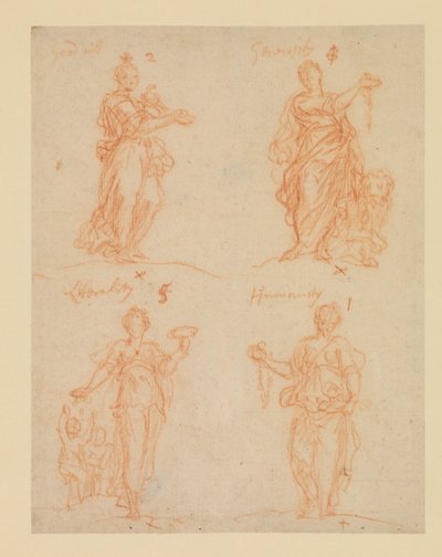 Quattro Virtù - Benevolenza, Generosità, Liberalità e Umanità, XVII secolo da James Thornhill