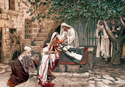 Cristo risuscita la figlia di Giairo, governatore della sinagoga, dai morti da James Tissot