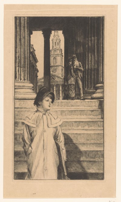 Giovane donna scende le scale della National Gallery di Londra da James Tissot