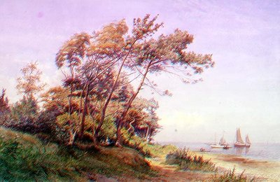 Un Picnic sulla Costa, Isola di Wight, con uno yacht ancorato al largo che sventola l