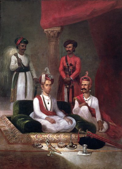 Madhu Rao Narayan, il Peshwa Maratha con Nana Fadnavis e attendenti, Poona, 1792 da James Wales