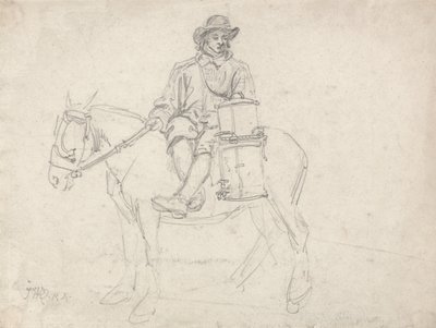 Un bracciante che cavalca di lato, portando un