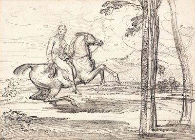 Un cavaliere in un paesaggio: Probabilmente uno studio per "Theophilus Levett a caccia di volpi nel parco di Wychnor". da James Ward