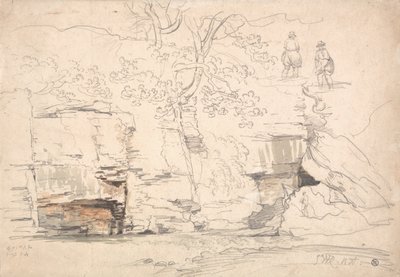 Una collina rocciosa con alberi e figure da James Ward