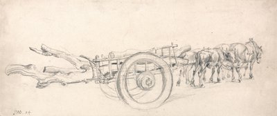Un carro di legno carico di tronchi d