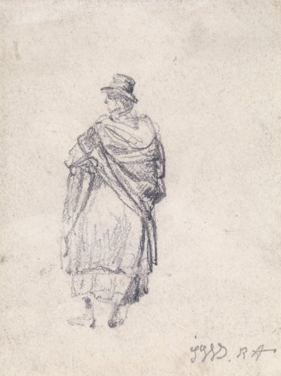Vista posteriore di donna di campagna con cappello e scialle da James Ward