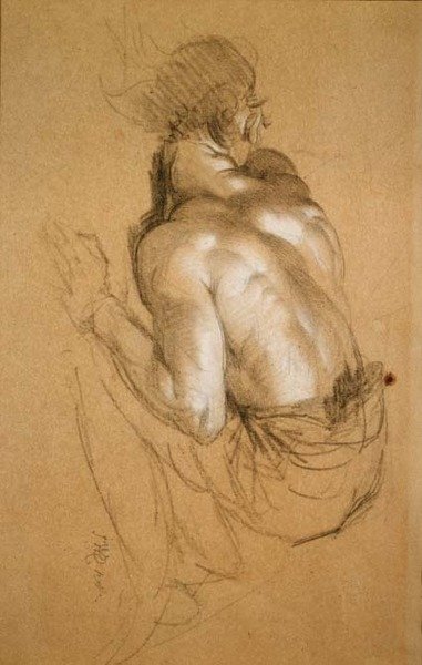Uomo accovacciato, studio per 