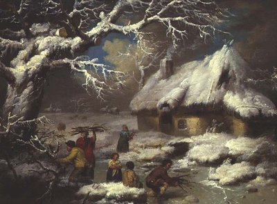 Figure che raccolgono fascine in un paesaggio invernale da James Ward