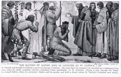 Il battesimo di Alphin, re del Leinster, da San Patrizio, illustrazione da 